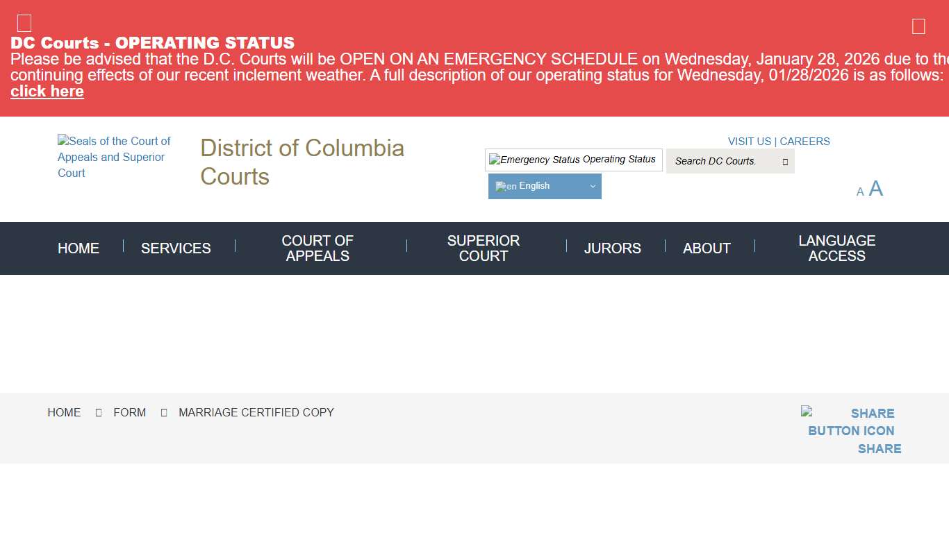 Marriage Certified Copy District of Columbia Courts